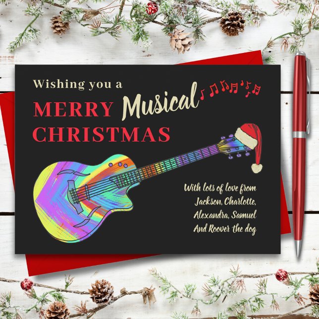 Cartão Postal De Festividades Orçamento de Violão de Rock and Roll (Rock and roll Christmas colorful guitar budget holiday postcard for guitarist musician music teacher)