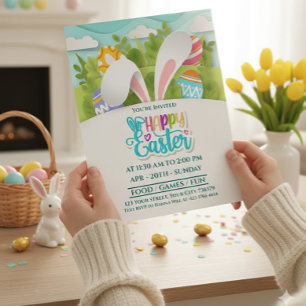 Cartão Postal De Festividades Orelhas de Coelhinho e Ovo de Colorida Festa Feliz