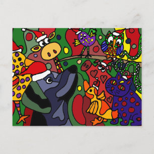 Cartão Postal De Festividades Original de Abstrato de Animais de Natal Engraçado