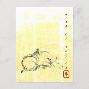 Cartão Postal De Festividades Original painting Water Buffalo Child Ox Year HpC