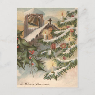 Cartão Postal De Festividades Ornamento de Velas da Árvore de Natal da Igreja H