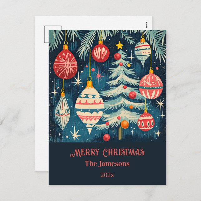 Cartão Postal De Festividades Ornamentos De Árvores De Natal Retro Diversos (Frente/Verso)