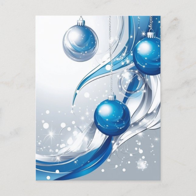 CARTÃO POSTAL DE FESTIVIDADES ORNAMENTOS DE FERIADO AZUL / BRANCO #1 (Frente)