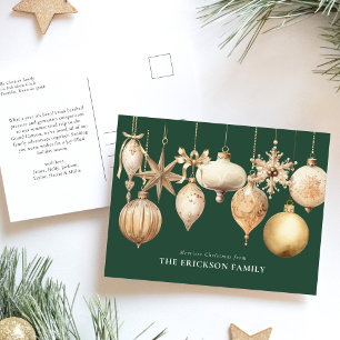 Cartão Postal De Festividades Ornamentos Dourados Elegantes de Natal Verdes