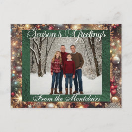 Cartão Postal De Festividades Ornamentos, Script Prateado e Foto Enquadrada - Ve