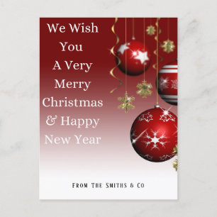 Cartão Postal De Festividades Ornamentos Vermelhos De Natal Em Fundo De Ombre Ve