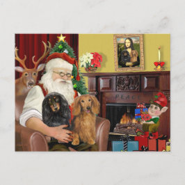 Cartão Postal De Festividades Os Dois Dachshunds de Cabelo Longo do Papai Noel