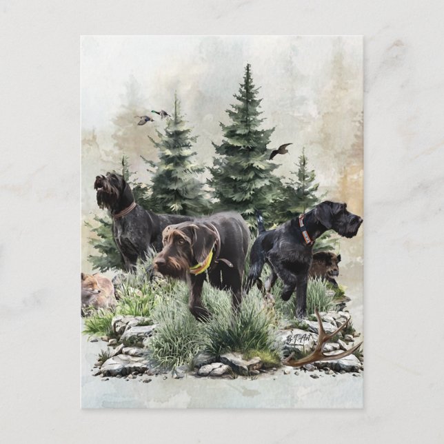 Cartão Postal De Festividades Os Ponteiros Wirehaired Alemães, Arte (Frente)
