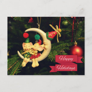 Cartão Postal De Festividades Os ratos do Natal na lua