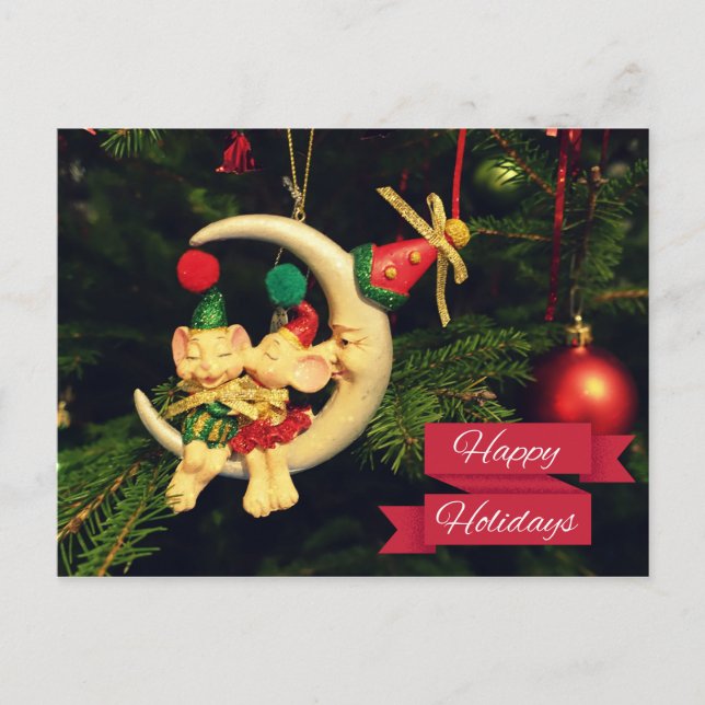 Cartão Postal De Festividades Os ratos do Natal na lua (Frente)