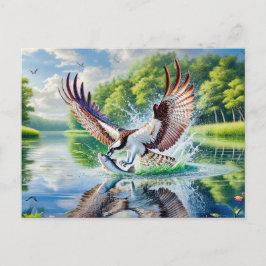 Cartão Postal De Festividades Osprey Captura de Peixes no Rio