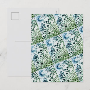 CARTÃO POSTAL DE FESTIVIDADES OSSOS NO ESQUELETO DE JARDIM, BOCA DE ARTE FOLK