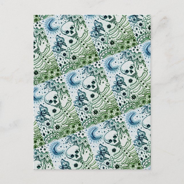 CARTÃO POSTAL DE FESTIVIDADES OSSOS NO ESQUELETO DE JARDIM, BOCA DE ARTE FOLK (Frente)