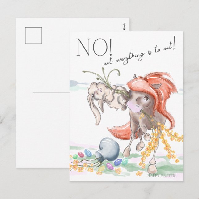 Cartão Postal De Festividades Oster Postkarte mit Pferd und Hase, lustige Tiere  (Frente/Verso)