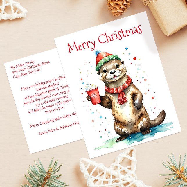 Cartão Postal De Festividades Otter Whimsic com Natal Festivo (Criador carregado)