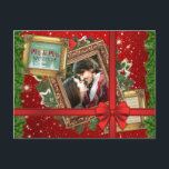 Cartão Postal De Festividades Our First Christmas as Mr & Mrs Gold Frame Photo<br><div class="desc">Celebrate your first Christmas as a married couple with this gorgeous holiday collage featuring antique gold baroque frames, spruce, wreath and red bow in traditional festive colors over starry background. Replace the sample photo and text with your own for a personalized gift. Makes a wonderful gift for newlywed couples and...</div>