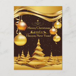 Cartão Postal De Festividades Ouro Feliz Natal e Feliz ano novo