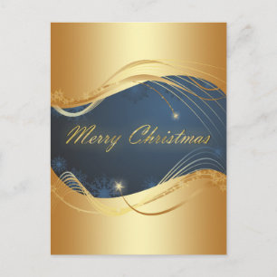 Cartão Postal De Festividades Ouro motivo de Natal com fundo azul...