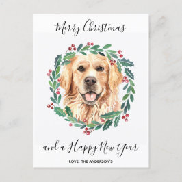 Cartão Postal De Festividades Ouro Retriever Cachorro Elegante Feliz Natal