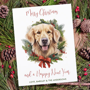 Cartão Postal De Festividades Ouro Retriever Dog Trendy Feliz Natal