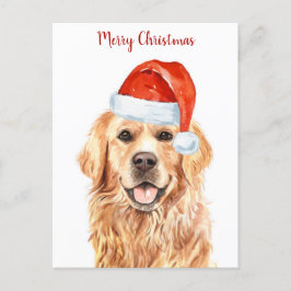 Cartão Postal De Festividades Ouro Retriever Feliz Cachorro de Natal