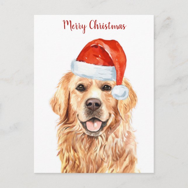 Cartão Postal De Festividades Ouro Retriever Feliz Cachorro de Natal (Frente)