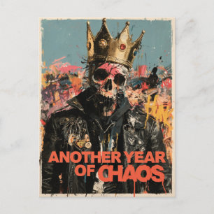 Cartão Postal De Festividades "Outro Ano de Caos" Design do Rei Caveira Punk