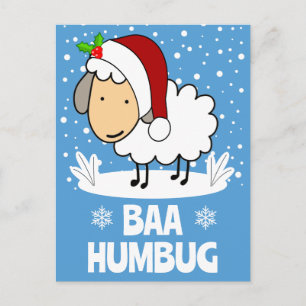 Cartão Postal De Festividades Ovelha Baa Humbug Vestindo Um Chapéu De Natal De F