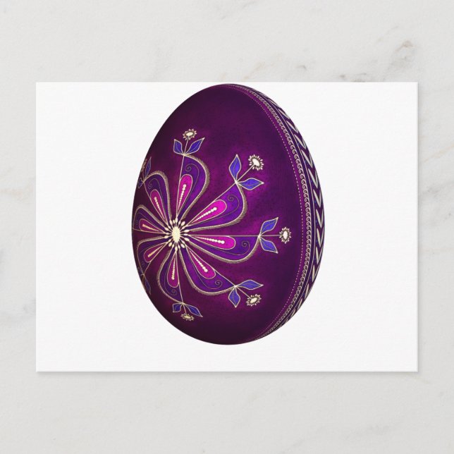 Cartão Postal De Festividades Ovo da páscoa roxo de Pysanky (Frente)