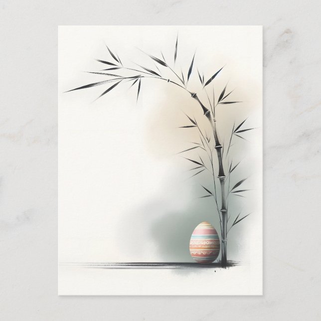 Cartão Postal De Festividades Ovo de Páscoa Bambu Primavera Zen Minimalista (Frente)