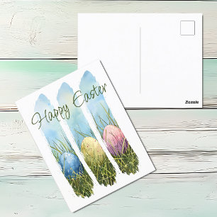 Cartão Postal De Festividades Ovo de Páscoa com Brushbrae de Aquarela