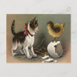 Cartão Postal De Festividades Ovo de Páscoa com Gatinho Filhote de Gato