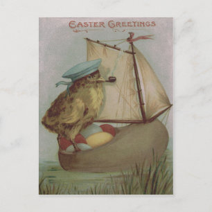 Cartão Postal De Festividades Ovo de Páscoa com Navio à Vela no Sapato de Páscoa