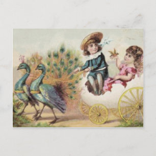 Cartão Postal De Festividades Ovo de Páscoa de Avestruz de Crianças Vitorianas