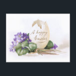 Cartão Postal De Festividades Ovo de Páscoa e Violetas Vintage<br><div class="desc">Elegante arte litográfica da era vitoriana apresentando um monte de violetas e ovo de Páscoa rachado com um roteiro de Felz pascoa.</div>