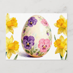 Cartão Postal De Festividades Ovo de Páscoa pintado à aguarela com Pensée Vintag