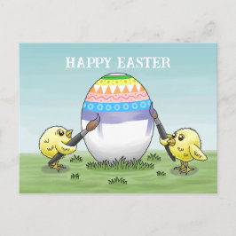 Cartão Postal De Festividades Ovo de Páscoa pintado pelas galinhas