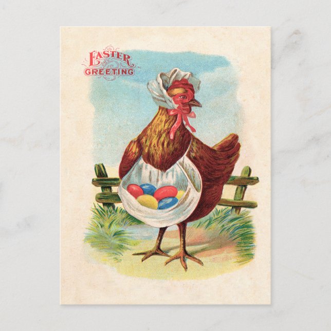 Cartão Postal De Festividades Ovos Antiguos de Fazenda de frango páscoa (Frente)