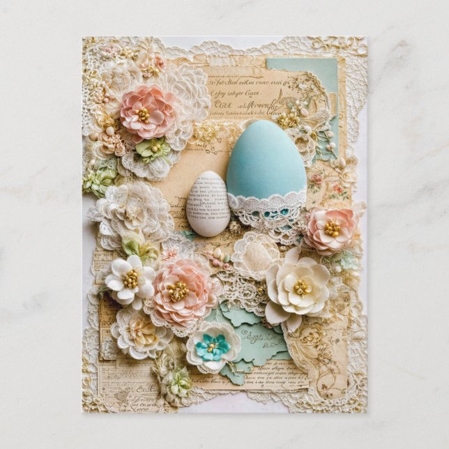 Cartão Postal De Festividades Ovos de Páscoa com Flores (Frente)