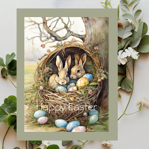 Cartão Postal De Festividades Ovos de Páscoa de Coelhinho Fofo na Floresta