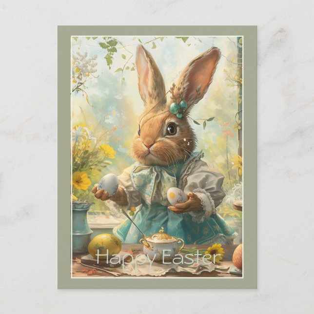 Cartão Postal De Festividades Ovos de Páscoa de Coelho Fofo (Frente)