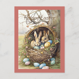 Cartão Postal De Festividades Ovos de Páscoa do Coelho na Floresta