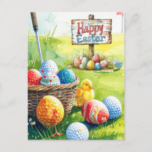 Cartão Postal De Festividades Ovos de Páscoa para golfista em grama verde