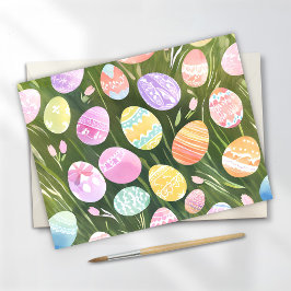 Cartão Postal De Festividades Ovos de Páscoa Pastéis | Aquarela de Primavera Bon