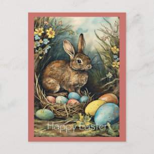 Cartão Postal De Festividades Ovos de Páscoa Vintage Bunny Floresta