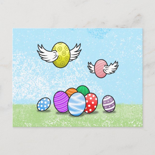 Cartão Postal De Festividades Ovos de Páscoa Voadores (Frente)