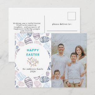 Cartão Postal De Festividades Ovos em Aquarela Moderna Elegante Foto Feliz Pásco