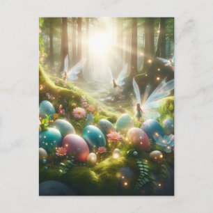 Cartão Postal De Festividades Ovos Mágicos da Floresta Mística Fada da Primavera