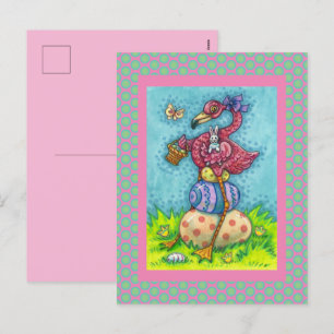 CARTÃO POSTAL DE FESTIVIDADES OVOS MAIS LESES E FLAMINGO DE PINCO DE BEBÊ COM B
