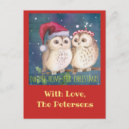 Cartão Postal De Festividades Owl Christmas Card to Personalize